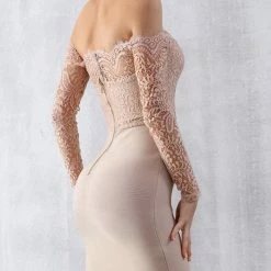 Birthday Suit Jessica Bara Finley Off The Shoulder Lace Bandage Midi Dress