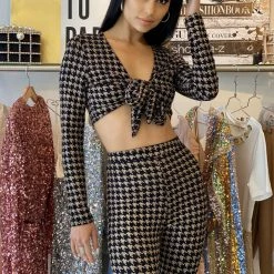Jessica Bara Breann Houndstooth Two Piece Set Birthday Suit