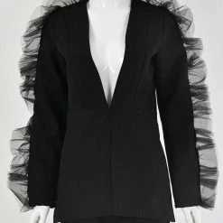 Influencer Style Jessica Bara Vance Mesh Ruffle Sleeve Blazer And Short Set