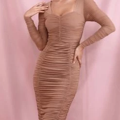 Birthday Suit Jessica Bara Fiorella Long Sleeve Ruched Midi Dress