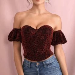 Jessica Bara Cali Off The Shoulder Leopard Crop Top Tops