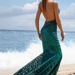 Jessica Bara Esmeralda V Neck Sequin Gown Best Sellers