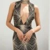 Jessica Bara Uly Geometric Peek-a-Boo Dress Birthday Suit