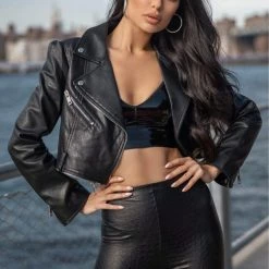 Jessica Bara Hailee Vegan Detachable Double Leather Jacket