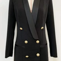 Jessica Bara Blakely Double Breasted Gold Button Blazer Dress