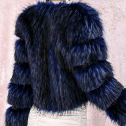 Jessica Bara Melanie Navy Faux Fur Cropped Coat