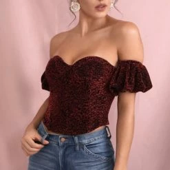 Jessica Bara Cali Off The Shoulder Leopard Crop Top Tops