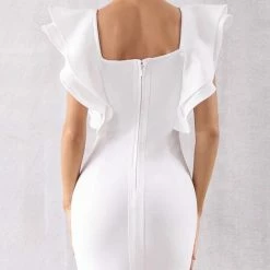 Jessica Bara Luella Ruffle Shoulder Bodycon Dress Birthday Suit