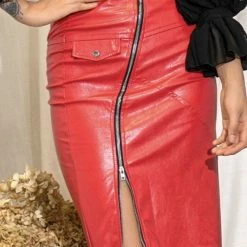 Jessica Bara Parker PU Midi Skirt Influencer Style