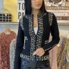 Jessica Bara Roscoe Long Sleeve Beaded Crystal Jacket Birthday Suit