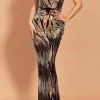 Jessica Bara Cheryl Sequin V Neck Gown