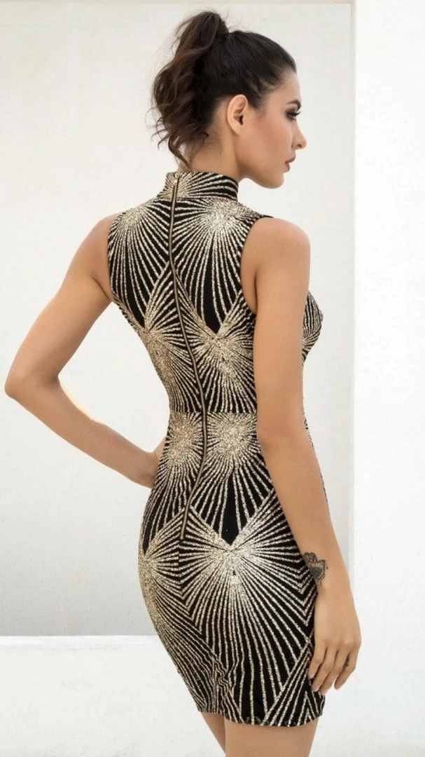 Jessica Bara Uly Geometric Peek-a-Boo Dress Birthday Suit