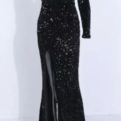 Jessica Bara Emmie One Shoulder Cut Out Sequin Gown