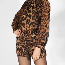 Influencer Style Jessica Bara Rory Long Sleeve Leopard Romper