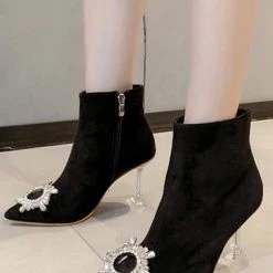 Reve Doll Essentials Jessica Bara Rowena Rhinestone Suede Ankle Bootie