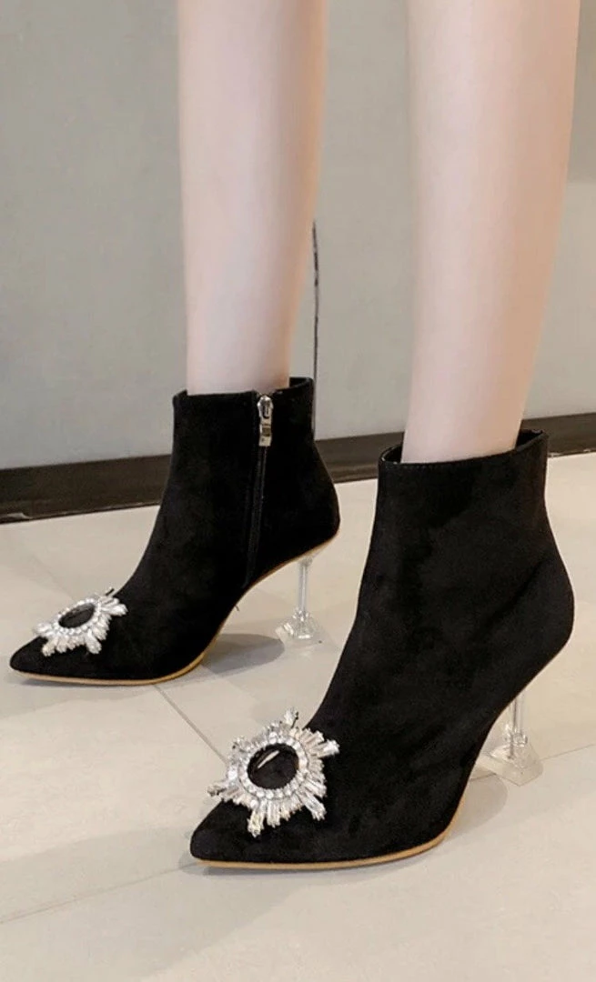 Reve Doll Essentials Jessica Bara Rowena Rhinestone Suede Ankle Bootie