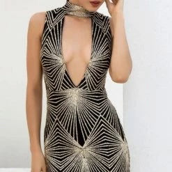 Jessica Bara Uly Geometric Peek-a-Boo Dress Birthday Suit