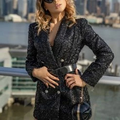 Influencer Style Jessica Bara Yesi Sequin Double Breasted Jacket