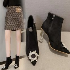 Reve Doll Essentials Jessica Bara Rowena Rhinestone Suede Ankle Bootie