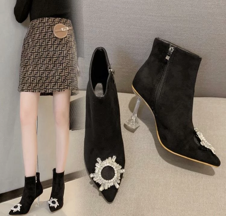 Reve Doll Essentials Jessica Bara Rowena Rhinestone Suede Ankle Bootie