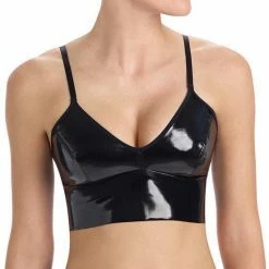 Influencer Style Commando Faux Patent Leather Long Line Bralette