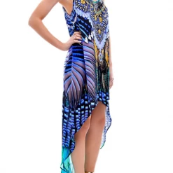 Shahida Parides Feather Print High Low Dress
