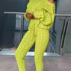 Jessica Bara Zoey Cable Knit Top And Legging Two Piece Set Reve Doll Essentials