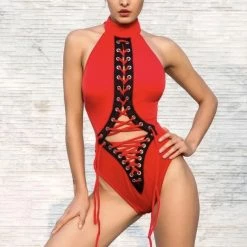 Poolside Essentials Jessica Bara Creed Cut Out Tie Swimsuit