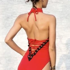 Poolside Essentials Jessica Bara Creed Cut Out Tie Swimsuit