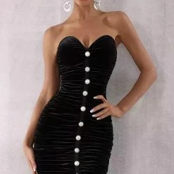 Best Sellers Jessica Bara Vivian Velvet Strapless Button Dress