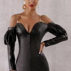 Jessica Bara Myles Off Shoulder Faux Leather Dress