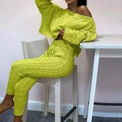 Jessica Bara Zoey Cable Knit Top And Legging Two Piece Set Reve Doll Essentials