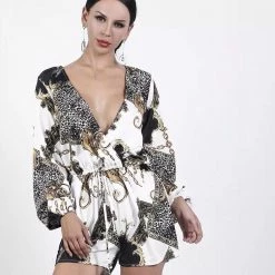 Jessica Bara Aria Long Sleeve V Neckline Playsuit