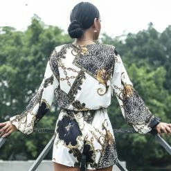 Jessica Bara Aria Long Sleeve V Neckline Playsuit