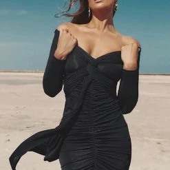 Jessica Bara Polly Ruched Off The Shoulder Dress