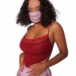 Jessica Bara Blair Sequin Mesh Cropped Tank Top