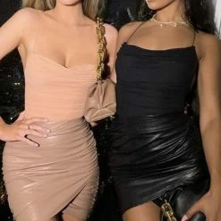 Jessica Bara Shiloh Ruched Bodycon Faux Leather Skirt Birthday Suit