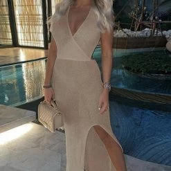 Poolside Essentials Jessica Bara Laurel V-Neck Crochet Maxi Dress