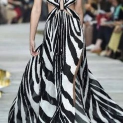 Jessica Bara Reilly Zebra V-Neck Maxi Dress