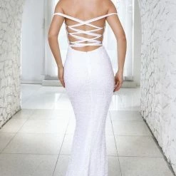 Jessica Bara Shay Sequin Cross-Back Off The Shoulder Maxi Dress