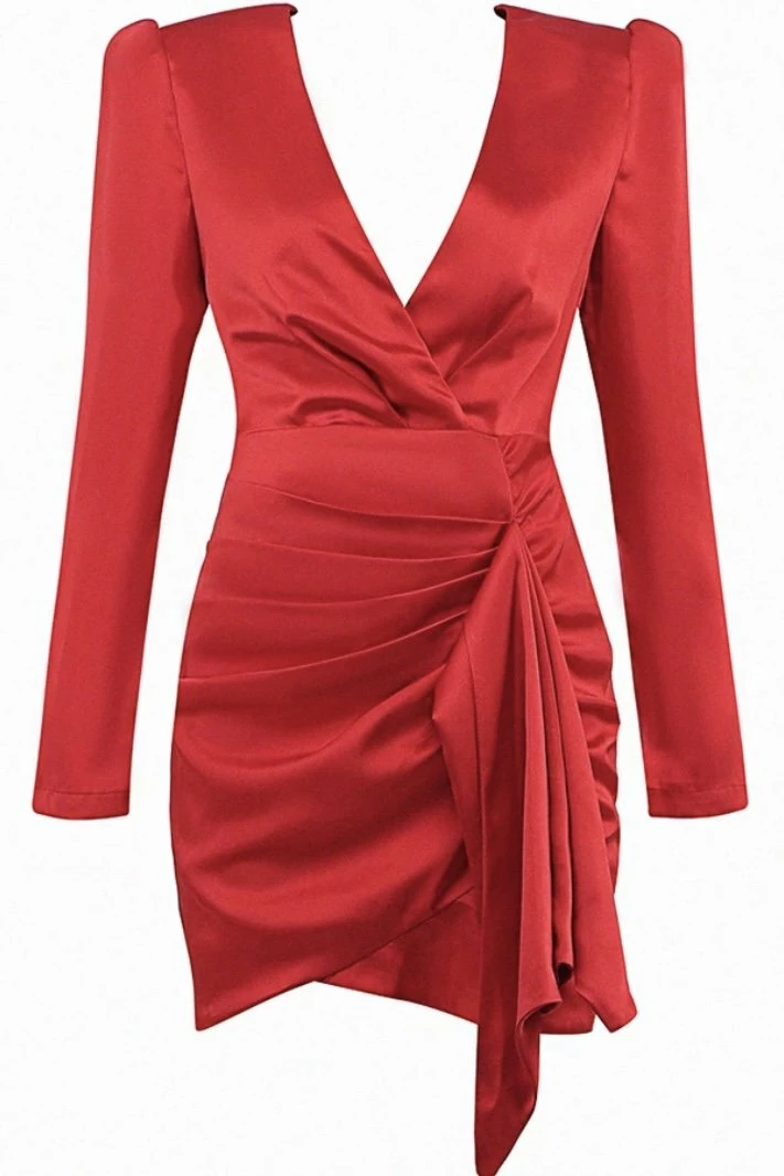 Jessica Bara Beatrice Long Sleeve V-Neck Knot Mini Dress