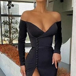 Jessica Bara Lola Long Sleeve Button Bandage Dress Dresses