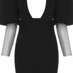 Jessica Bara Marilyn Puff Shoulder Mesh Sleeve Mini Dress