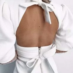 Jessica Bara Marilyn Puff Shoulder Mesh Sleeve Mini Dress