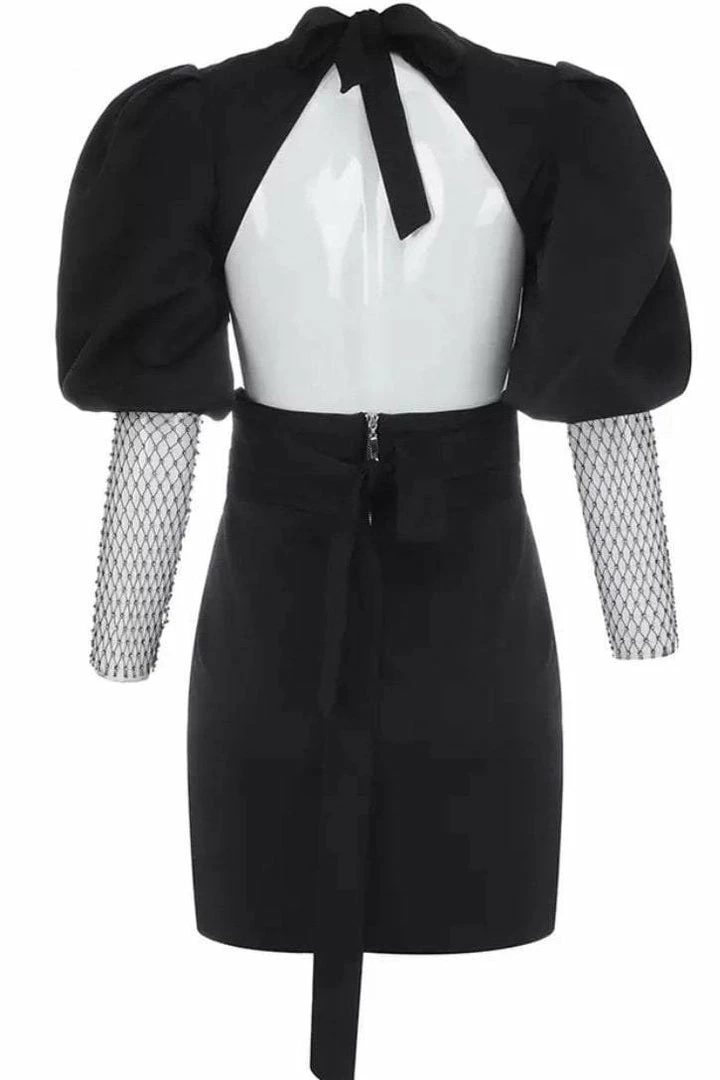 Jessica Bara Marilyn Puff Shoulder Mesh Sleeve Mini Dress