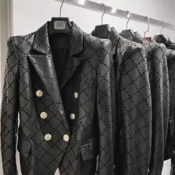 The 9-5 Shop Jessica Bara Lorelei Leather Sheepskin Patterned Blazer