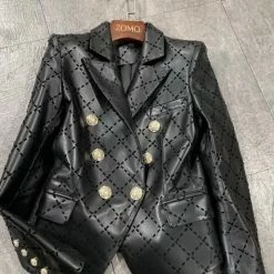 The 9-5 Shop Jessica Bara Lorelei Leather Sheepskin Patterned Blazer