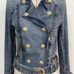Jessica Bara Constance Denim Belted Blazer The Denim Destination