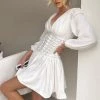 Jessica Bara Chantelle Lantern Sleeve Mini Pleated Dress Dresses