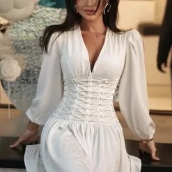 Jessica Bara Chantelle Lantern Sleeve Mini Pleated Dress Dresses